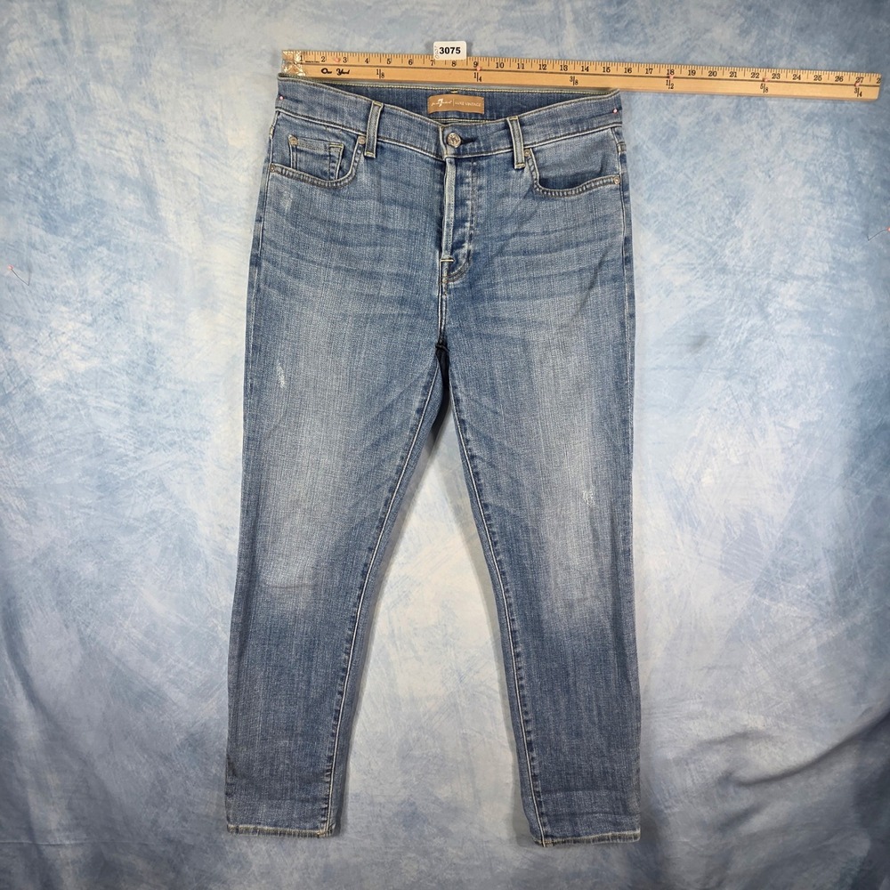 7 For All Mankind Luxe Vintage Skinny Jeans Blue Button Fly Womens Size 28
